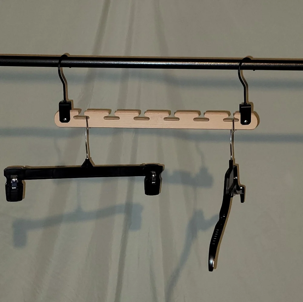 Natural Wood Space Saver Rack Hanger with Black Hooks, For Hangers Or Ties